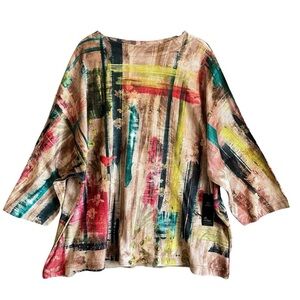 Ali MIles Abstract Print Round Neck 3/4 Sleeve Knit Top